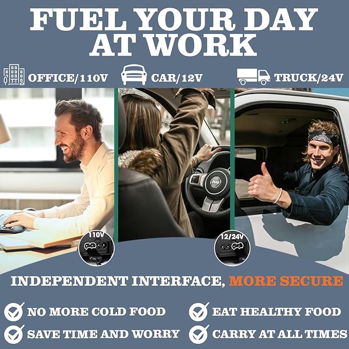 Buddew Electric Heated Lunch Box, 80W Fast Heating, 1.5L Food-Grade 304 Stainless Steel, 12V/24V/110V Portable Food Warmer for Car Truck Office Adults, Lonchera Electrica Portatil (Blue)