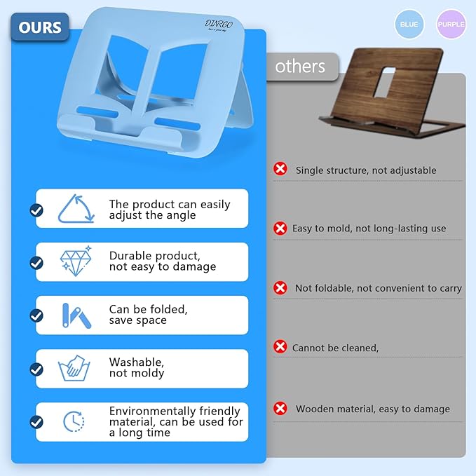 2Pack Book Stand - Waterproof Book Holder, Lightweight, Hands Free (Blue+Purple, 11.82" * 8.26")