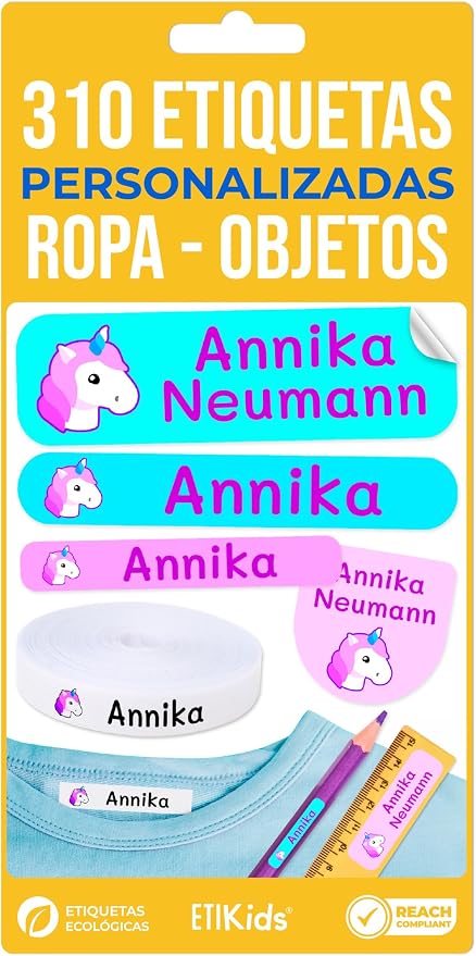 310 Custom Name Labels with Icon. 200 Eco-Friendly Iron-On Fabric Labels + 110 Waterproof Stickers for School, Daycare & Nursing Home