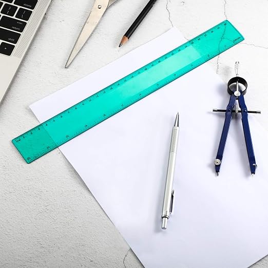 2 Pack Plastic Ruler Straight Ruler Plastic Measuring Tool for Student School Office (Green, 12 Inch)