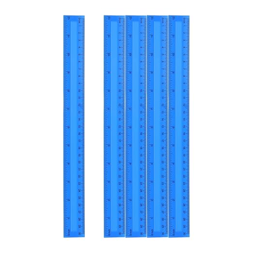 HARFINGTON 5pcs Plastic Rulers 12" (30cm) Clear Straight Ruler Measuring Tool Inches and Centimeters for Home Office Classrooms Drafting, Blue