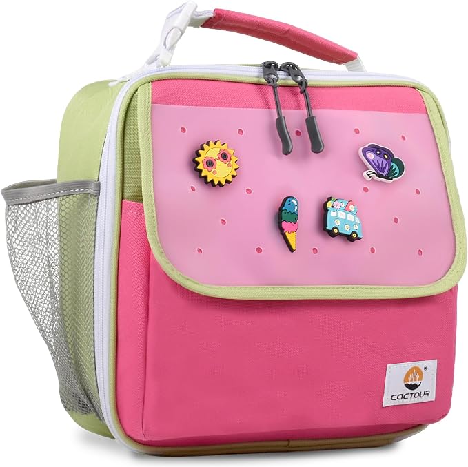 CaCTOUR Lunch Box Kids,Fun Color Lunch Box for Girls,Large Soft Cooler Lunch Bag for Kids,Back to School Thermal Insulated Lunch Tote Bag for School Daycare Outdoor (Fuchsia Green)