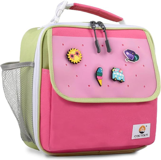 CaCTOUR Lunch Box Kids,Fun Color Lunch Box for Girls,Large Soft Cooler Lunch Bag for Kids,Back to School Thermal Insulated Lunch Tote Bag for School Daycare Outdoor (Fuchsia Green)