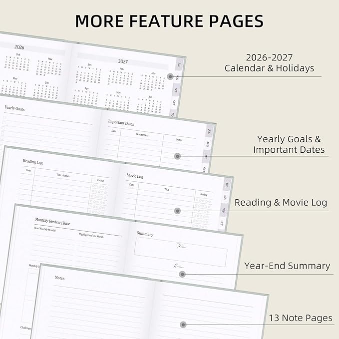 2026-2027 Planner - Weekly and Monthly Planner, July 2026 - June 2027, Linen Hardcover, 2026-2027 Calendar Planner Book with Tabs, Aesthetic, Perfect for Office Home School Supplies (Green, A5 (Jul 2026-Jun 2027))