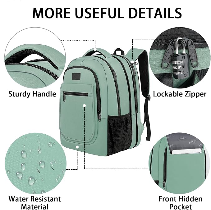 MATEIN Laptop Backpack for Girls Teen, Expandable School Backpack 15.6 inch | Anti Theft, Slim, Water Resistant Polyester, College Bookbag for Women Men, Computer Bag Gifts for Travel, Cyan