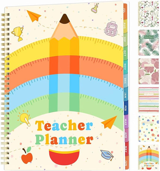 SUNEE Teacher Planner 2026-2027 Academic Year, 7 Periods Lesson Plan Book Jul 2026 - Jun 2027, 8.5"x11"Daily Weekly Monthly Organizers Horizontal Layout with Calendars, Bookmark, Tabs, Colorful Pen