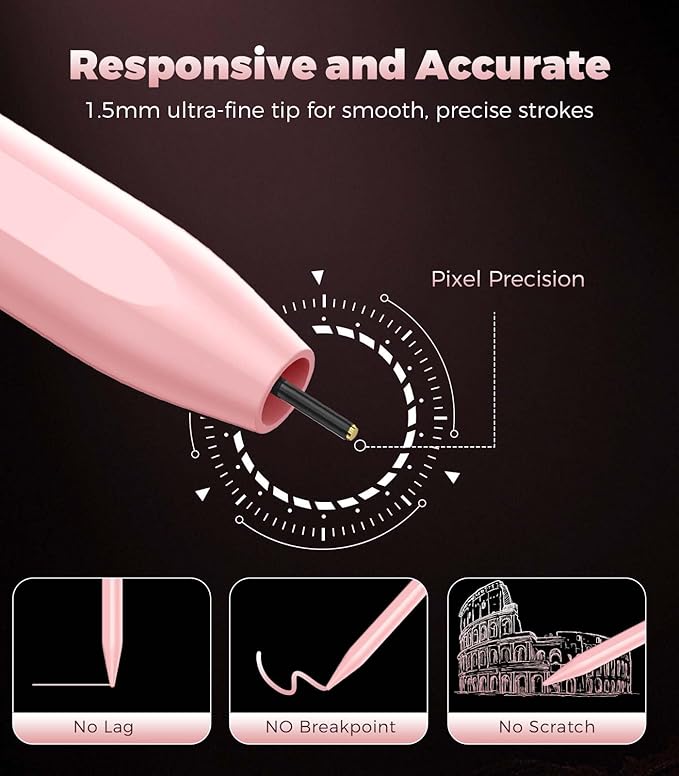 CMARS Active Stylus Pen for Touchscreen, Universal Tablet Pencil for Apple iPad/iPhone/Samsung/Huawei/Xiaomi/Android and More Devices, Rechargeable Digital Pens with Magnetic Function - Pink