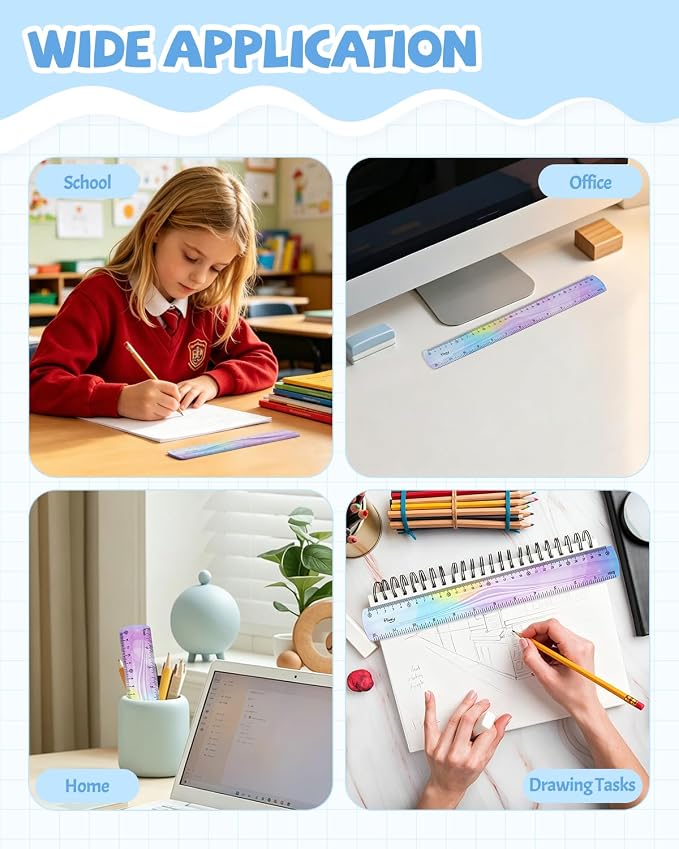 12 Inch & 6 Inch Flexible Ruler, Bendable Plastic Ruler, Soft Bendable Gradient Color Rulers with Centimeters and Inches for Student School Classroom Office Supplies (4 PCS)