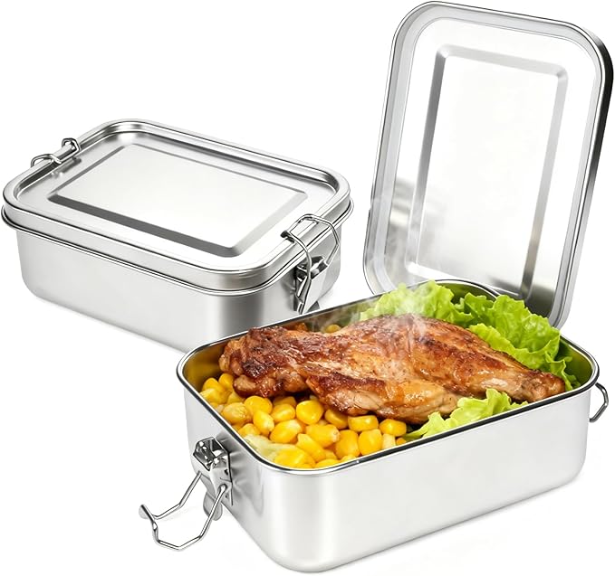 Stainless Steel Lunch Box, 2PCS 28oz/850ml Metal Bento Box, Reusable Food Storage Containers with Lids Leak Proof for Travel, Work, Picnic, Home