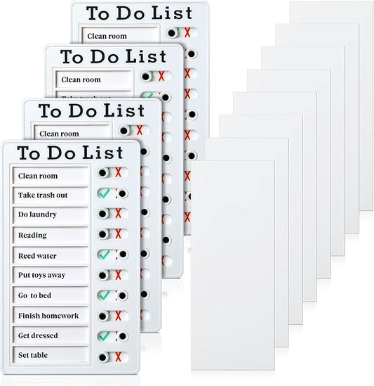 4 Pieces Chore Chart for Kids to Do List Chores Boards Plastic RV Checklist Boards Memo Detachable Message Checklist Slider Schedule Planning Chart with 8 Cardstock for Check Items(White)