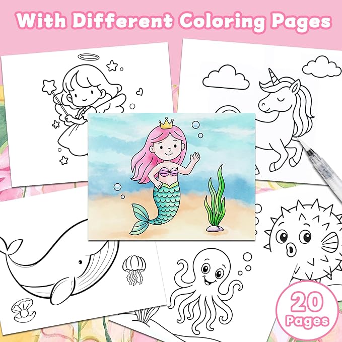 DreamCosy 6 Pack Paint with Water Coloring Books for Toddles, Water Painting Kit with Brush, Mess-Free Arts Crafts, Drawing Activities, Christmas Gift, Toy Gift for Girls Boys, Preschool, Homeschool