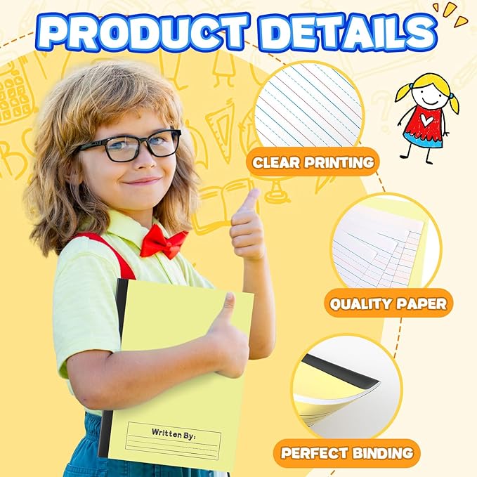 Henoyso 12 Pcs Primary Composition Notebook K-2, Wide Ruled 9.75" x 7.5" Journals, 60 Pages, Writing & Handwriting Practice for Kindergarten, 1st & 2nd Grade, Back to School Supplies (12 Colors)