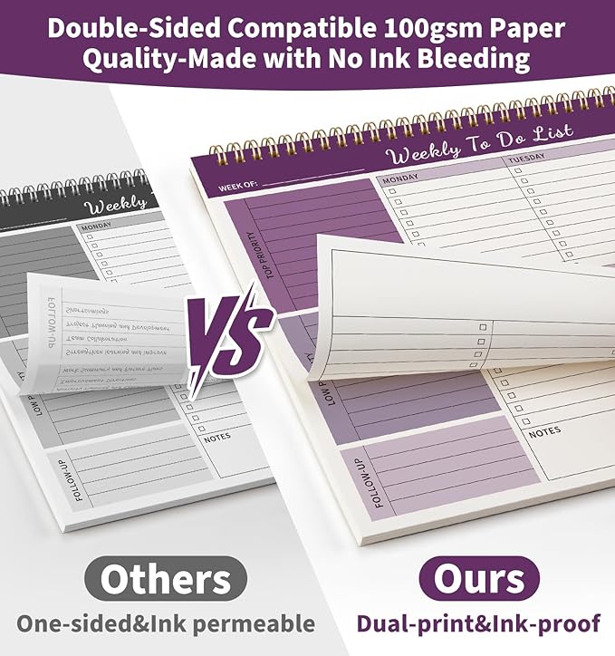 Weekly To Do List Notepad, 52 Undated Sheets （8.5"×11") Duplex-Printed Weekly Desk Planner For Work Home School Office Desk Accessories Supplies & Goal Setting Tasks - Purple