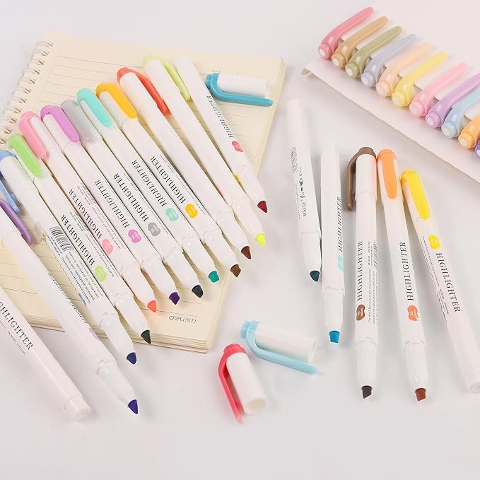 Pastel Highlighters - 35 Pcs Assorted Colors Dual Tip Real Mild Highlighter Markers, Chisel & Fine Tips for Bible Journaling, Note Taking, School Supplies, No Bleed