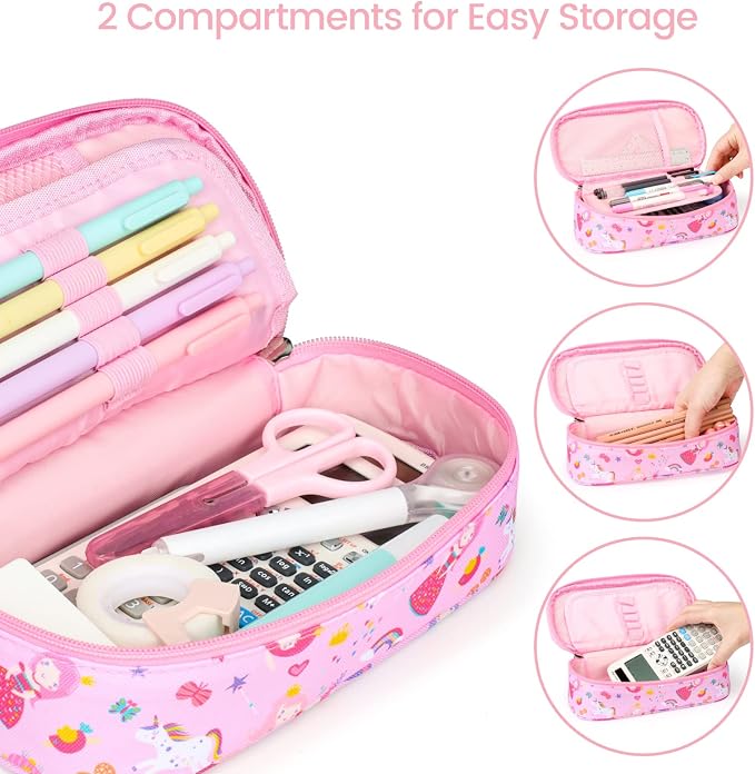 Cambond Cute Pencil Case for Girls - School Pencil Pouch Kid, Pink Princess | Pencil Case for Kids Big Capacity Organizer Bag for Staionary, Aesthetic School Supplies Girls, Water-Resistent Pen Bag