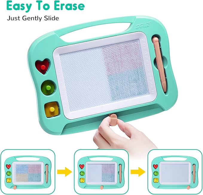 SGILE Toddler Toys for Kids, Magnetic Drawing Board for Birthday Gift, Toys for 1 2 3 Year Old Girls Boys, Etch & Sketch Pad with 3 Stamps, Learning and Educational, Green