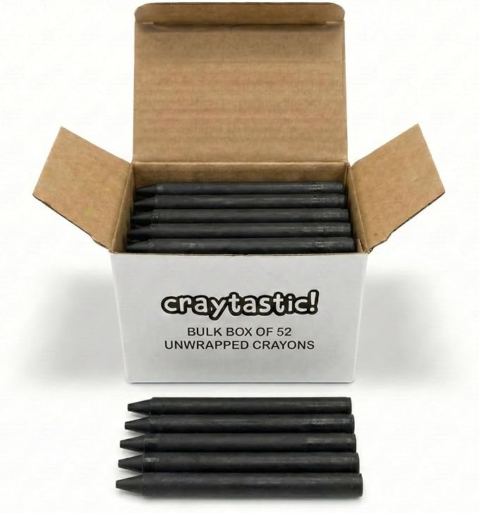 Craytastic! Bulk Unwrapped Crayons Box of 52 (Black) for Crafting, Parties, Kids - Paperless Crayons, No Paper Wrapper - Safety Tested Compliant with ASTM D-4236