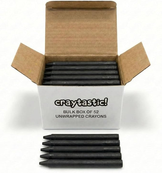 Craytastic! Bulk Unwrapped Crayons Box of 52 (Black) for Crafting, Parties, Kids - Paperless Crayons, No Paper Wrapper - Safety Tested Compliant with ASTM D-4236