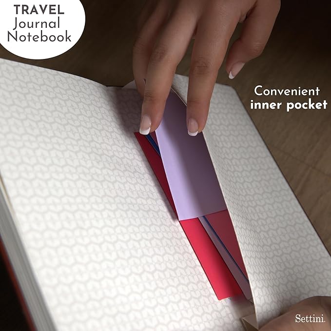 SETTINI Lined Journal, Ideal for Journaling - A5 Vegan Leather Notebook, 192 Archival-Quality Pages, QuillEase Bleed-Free Paper, Inner Pocket & Bookmark - Father Day Gift, Grey Compass