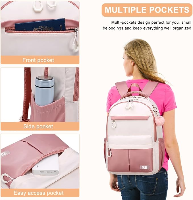 School Backpack for Teen Girls & College Students - 17.3 Inch Cute Anti-Theft Bookbag with Large Ergonomic Design, Middle High School Bag Travel Laptop Backpack