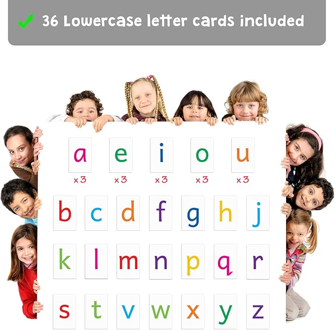 Attractivia Magnetic Big Alphabet ABC Flash Cards - 36 Sturdy Lowercase Large Letters(3 Sets of Vowels) - for Classroom Teachers, Homeschool, ESL, Kids and Adults