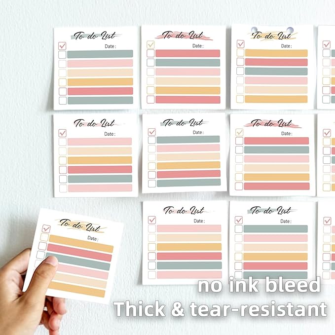 Soft Hue Check 4pcs/200Sheets 3x3 Sticky Notes Set, Vintage Memo Pads with High-Adhesive, Post Reusable Tearable it Notes for Journal Planners Office School Home, Bulk Retro Stationery Gift