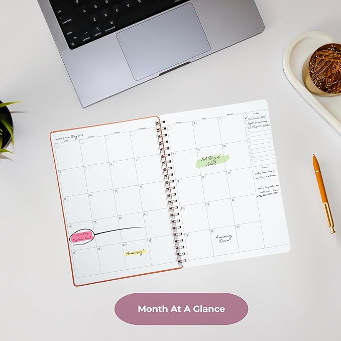 | Undated Yearly, Daily, Weekly, Monthly Planner | 8.25" x 11.75" | To Do List Notebook for Work | Simple Design | Multiple Layouts | Academic Planner and Organizer Notebook (Pink, Yearly Planner - Portrait)