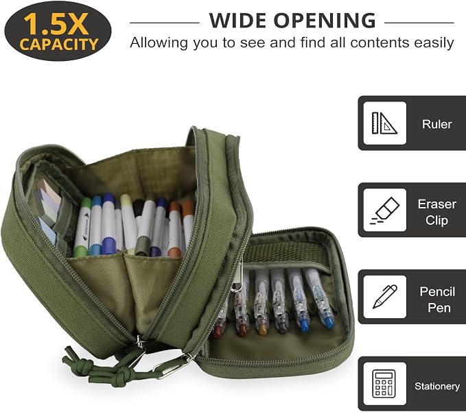 Tactical Pencil Case for Boy,Wide open Pen Pouch Bag with Handle for School | Marker Organizer Case Pen Box, Tool Bag Desk Organizer for School College Office Organizers for Kids Men Women Adult Teens