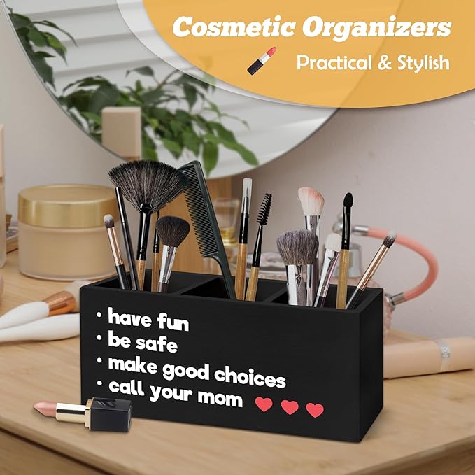 Funny Call Your Mom Pen Holder Organizer for Desk Accessories, Gifts for College Freshman Students Wooden Box Sign Desk Decorations for Classroom College Dorm Decor, Back to School Gifts