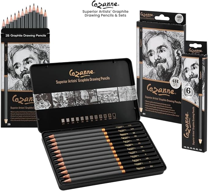 Cezanne Graphite Drawing Pencils Set - 12B, Set of 12 Break-Resistant Graphite Lead, Easy-to-Sharpen Sketch Pencils, Master Artist Quality Graphite Pencils for Technical and Artistic Drawing