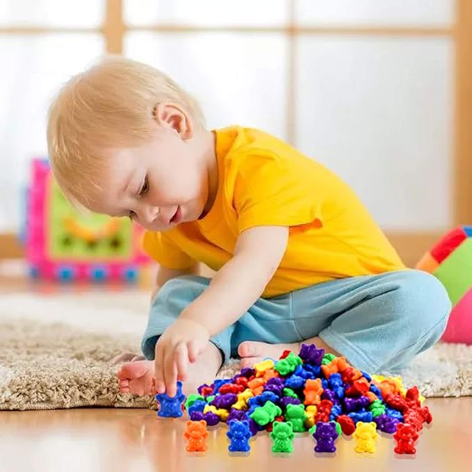 Timoo 120 Pcs Rainbow Counting Bears Math Manipulatives Color Sorting Bears Counting Bears (Green & Purple & Blue & Orange & Red & Yellow)