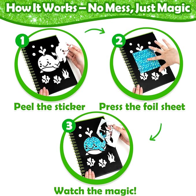 FUNNYB&G Mess-Free Foil Art Craft for Kids Ages 4-10, Kids Birthday Gift