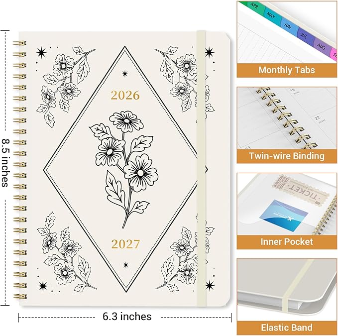 Academic Planner 2026–2027, Weekly & Monthly Calendar Planner, July 2026 – July 2027, Hardcover A5 (6.3" x 8.5") Agenda with Tabs, School Planner for Students & Teachers, Vintage Floral