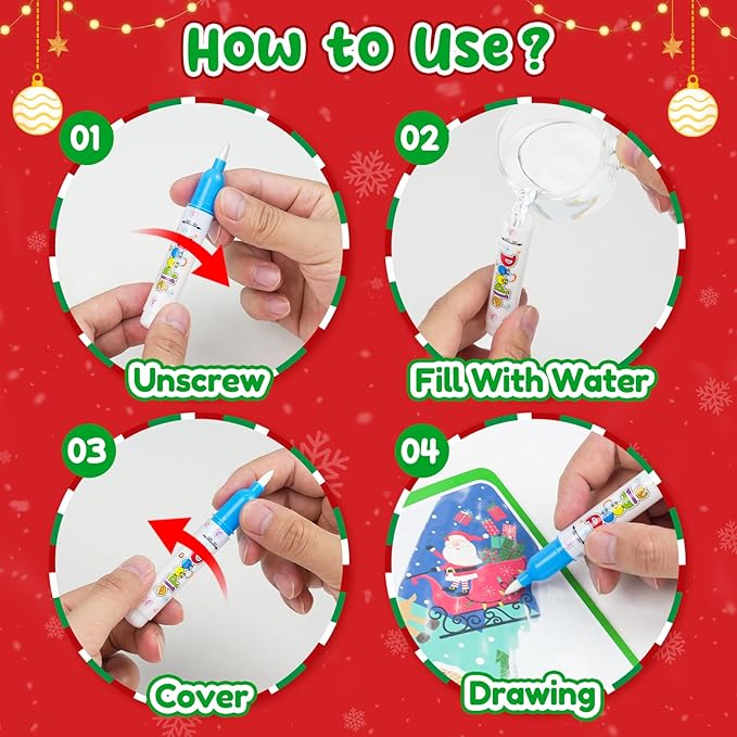 ZMLM 24 Pack Water Coloring Book for Toddlers - Mess Free Water Painting Book,Reusable Magic Paint with Water Doodle Books Party Favors for Kids Ages 3-5 Drawing Toys Gift for Girl Boy (Christmas)