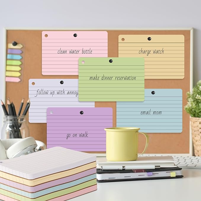 zmybcpack 12 Pack Lined Index Cards 4 x 6 Inches, 720 PCS Colored Ruled Index Flashcards Lined Flash Cards with Rings, Note Cards Punched for Study, Office and Home