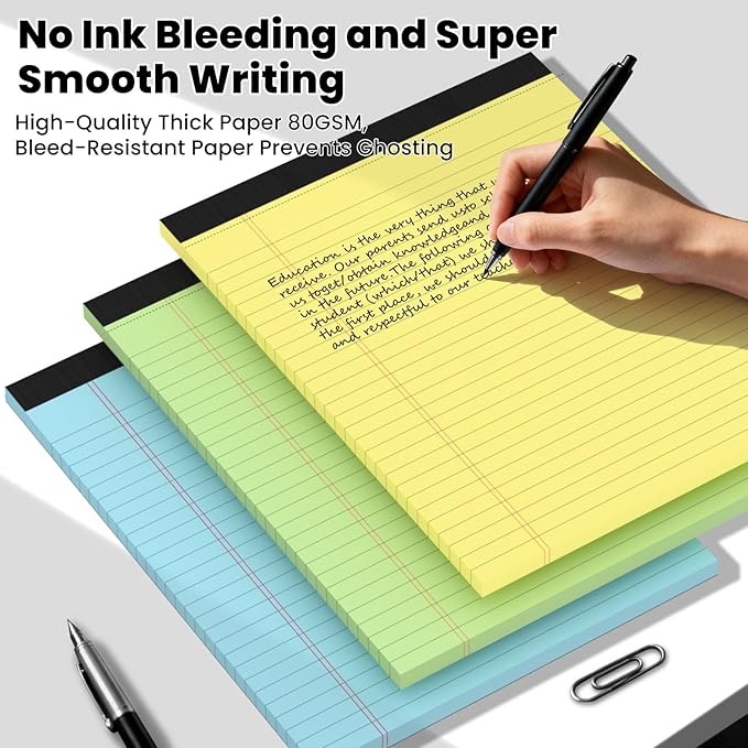3pcs Legal Pads 8.5 x 11,Notepads 8.5 x 11 Inch, 30 Sheets/Pack, Color Note Pads Clear Print Writing Pads of Paper, Perforate Wide Ruled Lined with Sturdy Back for Office, Business & School Supplies