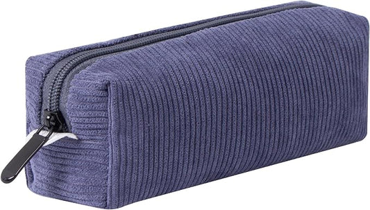 Corduroy Pencil Case for Girls Kids Large Capacity Aesthetic Pen Pouch Makeup Bag Cosmetic Organizer Cute Stationery Storage Bag for School Office Travel Minimalist Pencil Box (Blue)