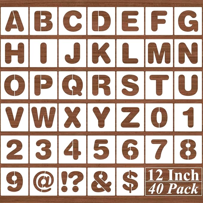 12 Inch Alphabet Letter Stencils - 40 Pack Letter Number Stencil Templates with Signs for Painting on Wood, Reusable Calligraphy Letters Stencils for Chalkboard Fabric Wood Signs