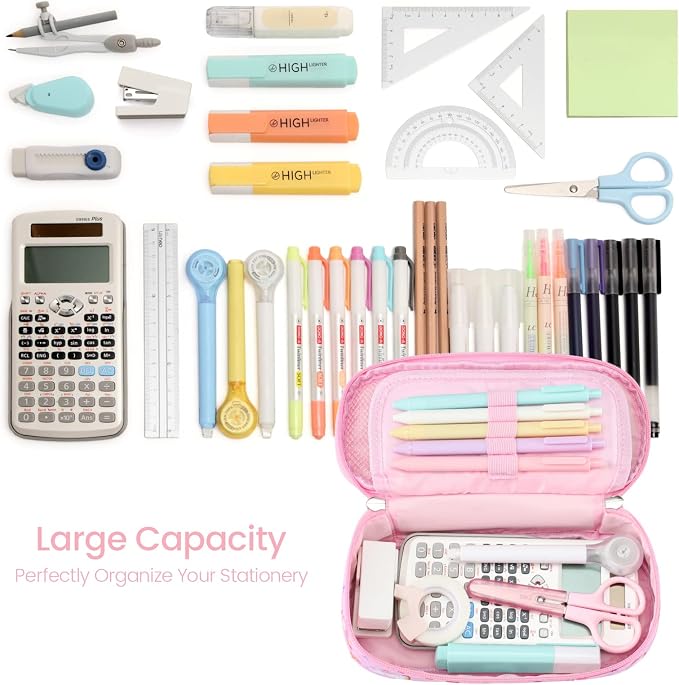 Cambond Cute Pencil Case for Girls - School Pencil Pouch Kid, Pink Princess | Pencil Case for Kids Big Capacity Organizer Bag for Staionary, Aesthetic School Supplies Girls, Water-Resistent Pen Bag