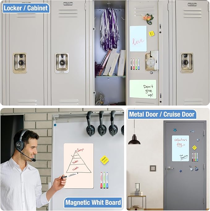 HOMiDEK Magnetic Dry Erase Board, 3 Colors Fridge Magnet White Board Sheet with 4 Markers & 1 Eraser, Reusable Blank Magnetic Whiteboard to Write On for Refrigerator, Locker, Cabinet, Door - 11 x 17