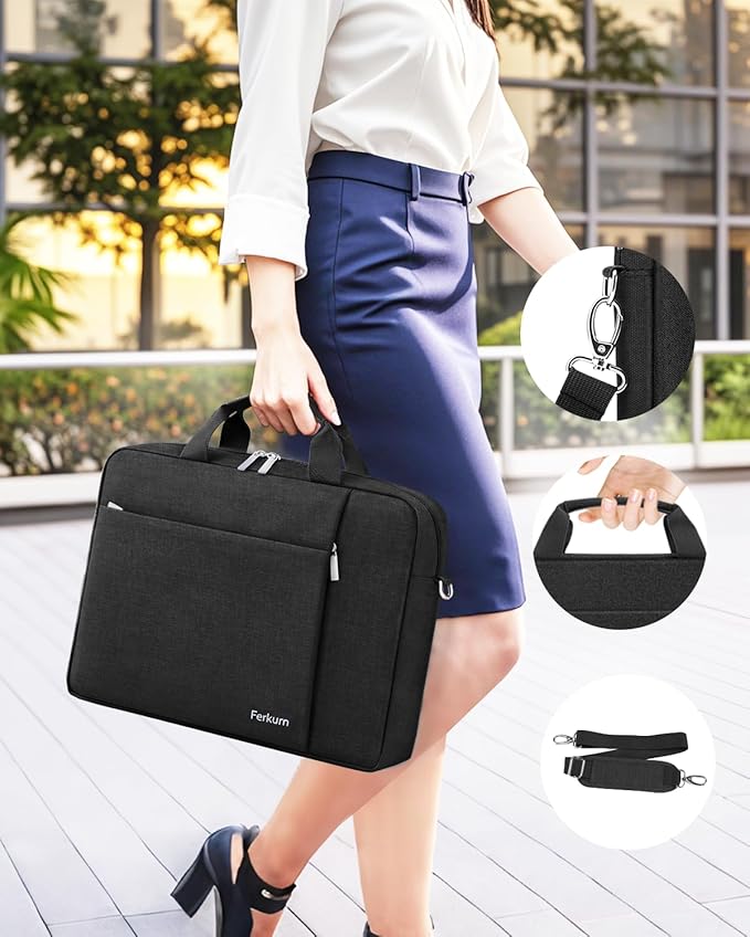 Ferkurn Laptop Bag Case for Women Men Computer Bag Compatible with HP Envy Pavilion Omen/LG Gram/MSI/Dell Inspiron XPS/Lenovo/Acer, Shoulder Strap Carrying Messenger Briefcase, Black, 17 17.3 Inch