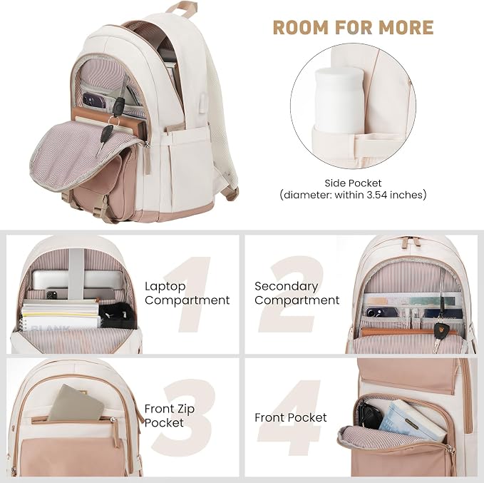 WINDARS School Backpack for Teen Girls, Cute College Backpacks for Women Students Aesthetic Bookbag Large 18 Inch Laptop Bag Middle School Travel Back Pack (Beige Khaki)