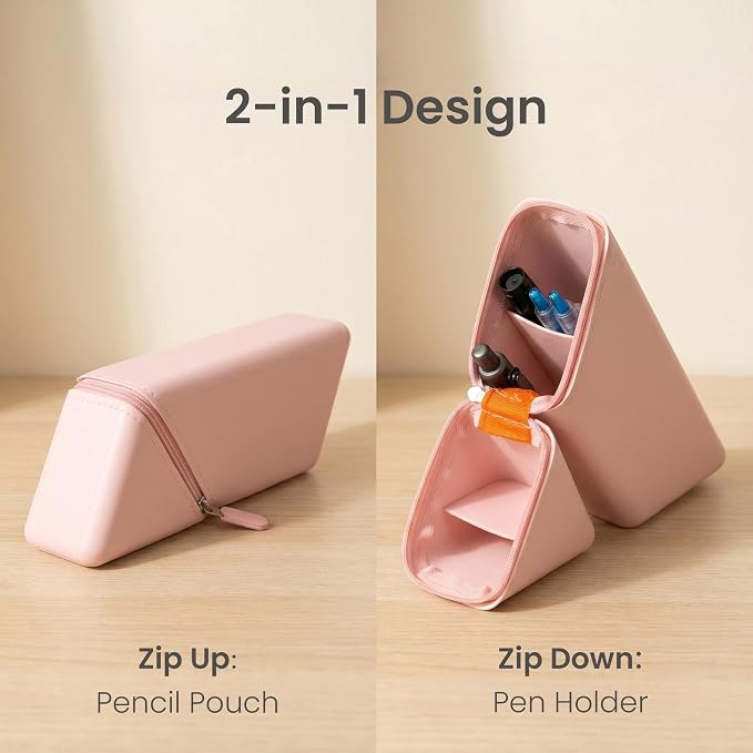 Standing Pencil Case, Silicone Pencil Bag for Girls Boys Adults | Zip, stand, organize—2-in-1 pencil pouch for students artists officers