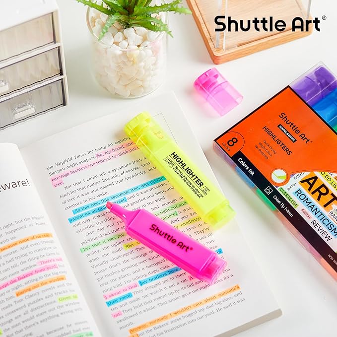 Shuttle Art 8 Assorted Colors Highlighters, Chisel Tip Dry-Quickly Non-Toxic Highlighter Markers for Adults Teachers Students Highlighting on Home School Office