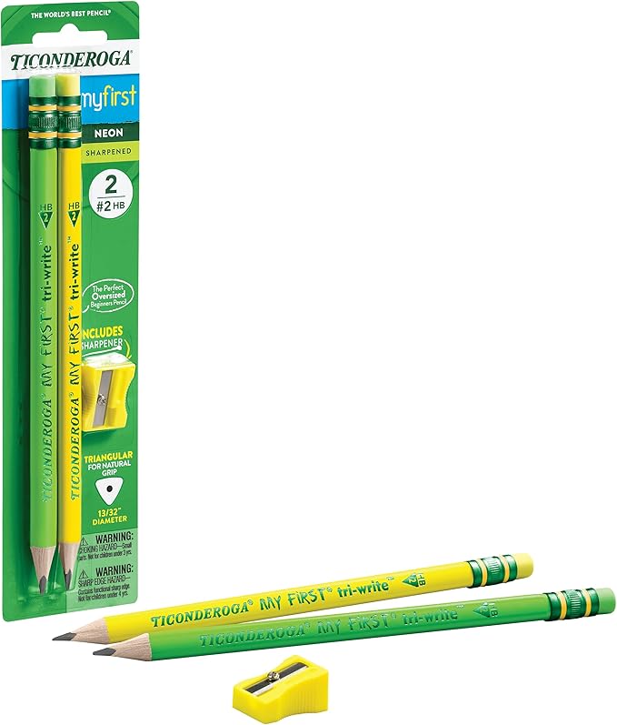 Ticonderoga My First Tri-Write Wood-Cased Pencils, Neon Assorted, 2 Count