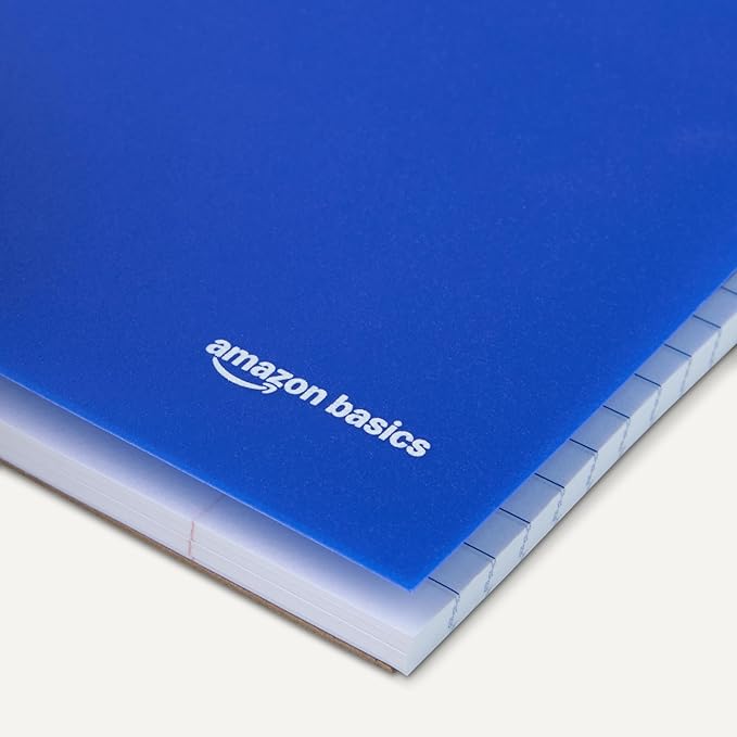 Amazon Basics Wide-Ruled Spiral Notebooks with Pocket Divider, 8" x 10.5", 100 Sheets, Perforated Pages, Assorted Primary Colors, 3-Pack