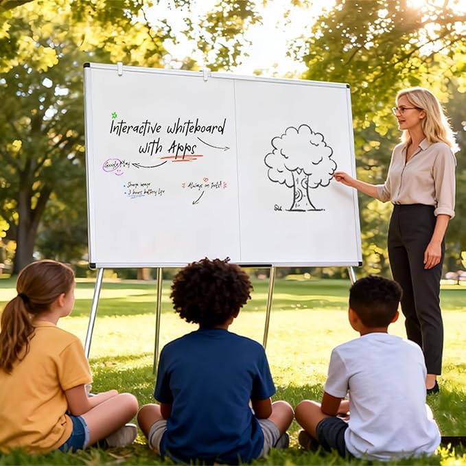 VIZ-PRO Magnetic Whiteboard Easel, 48 x 36 Inches, Portable Foldable Dry Erase Board Height Adjustable for School Office Home