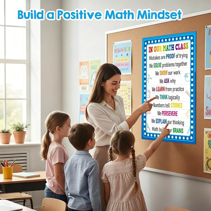 FaCraft In Our Math Class Poster - Growth Mindset Math Classroom Decorations for Elementary Middle High School Educational Motivational Math Bulletin Board Wall Decor Back to School Teacher Supplies