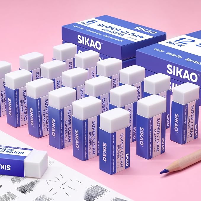 White Erasers, 60 Pack Block Pencil Erasers