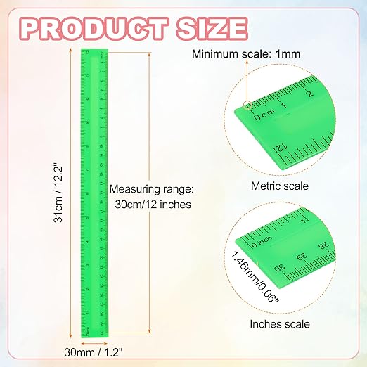 HARFINGTON 5pcs Plastic Rulers 12" (30cm) Clear Straight Ruler Measuring Tool Inches and Centimeters for Home Office Classrooms Drafting, Green
